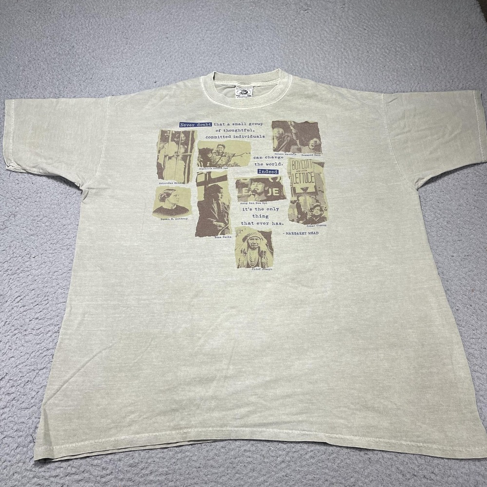 Vintage Anvil‎ Shirt Mens 2XL Beige Activist Leaders Margaret Mead Quote Tee